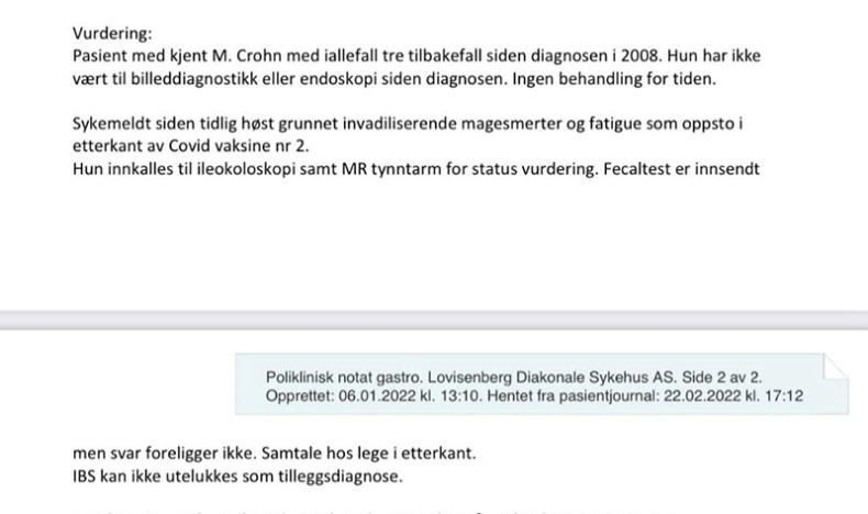 Fikk invalidiserende magesmerter og fatigue etter vaksinering